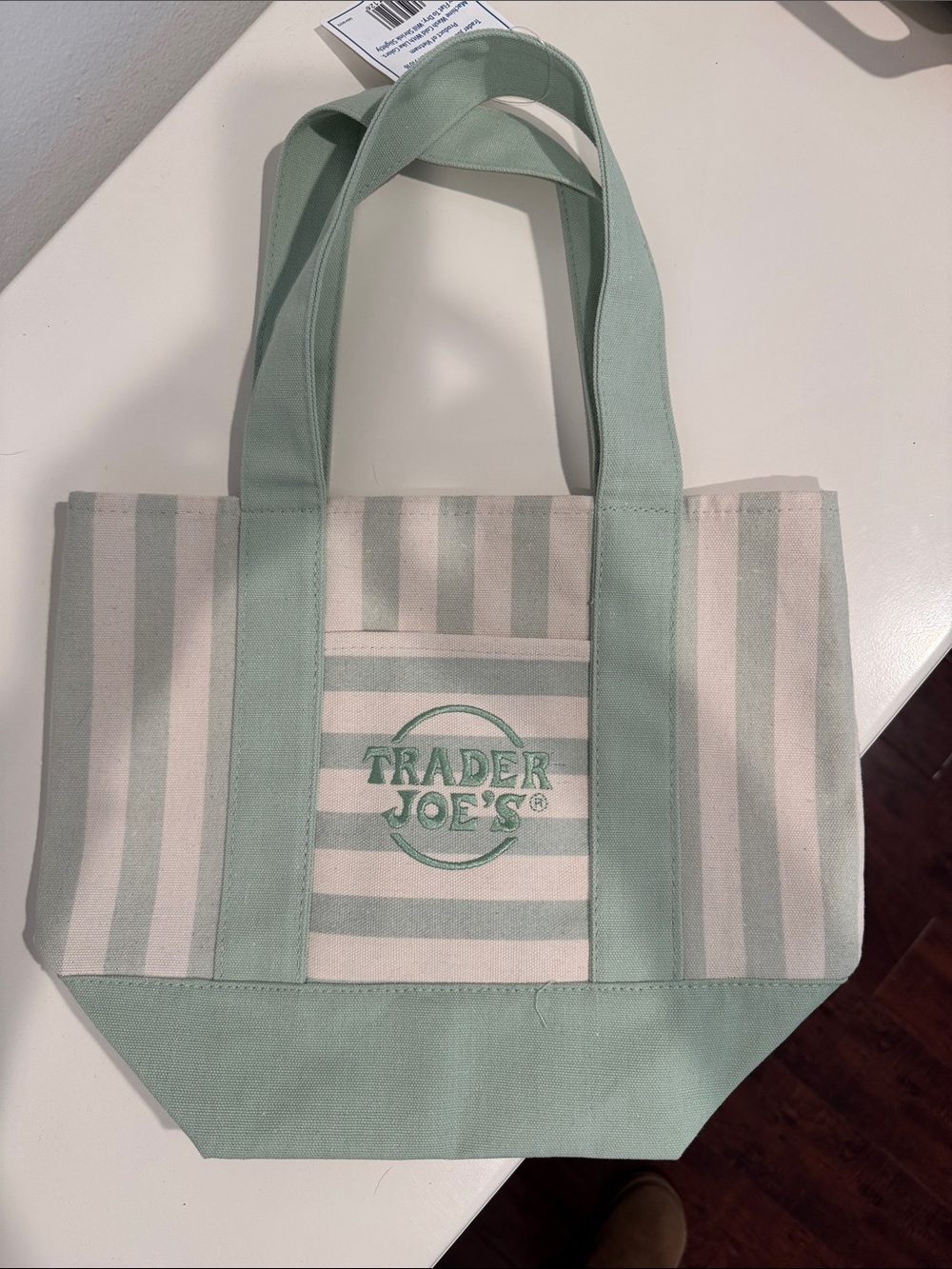 Trader Joe’s Canvas Tote Bag in Light Green Stripe